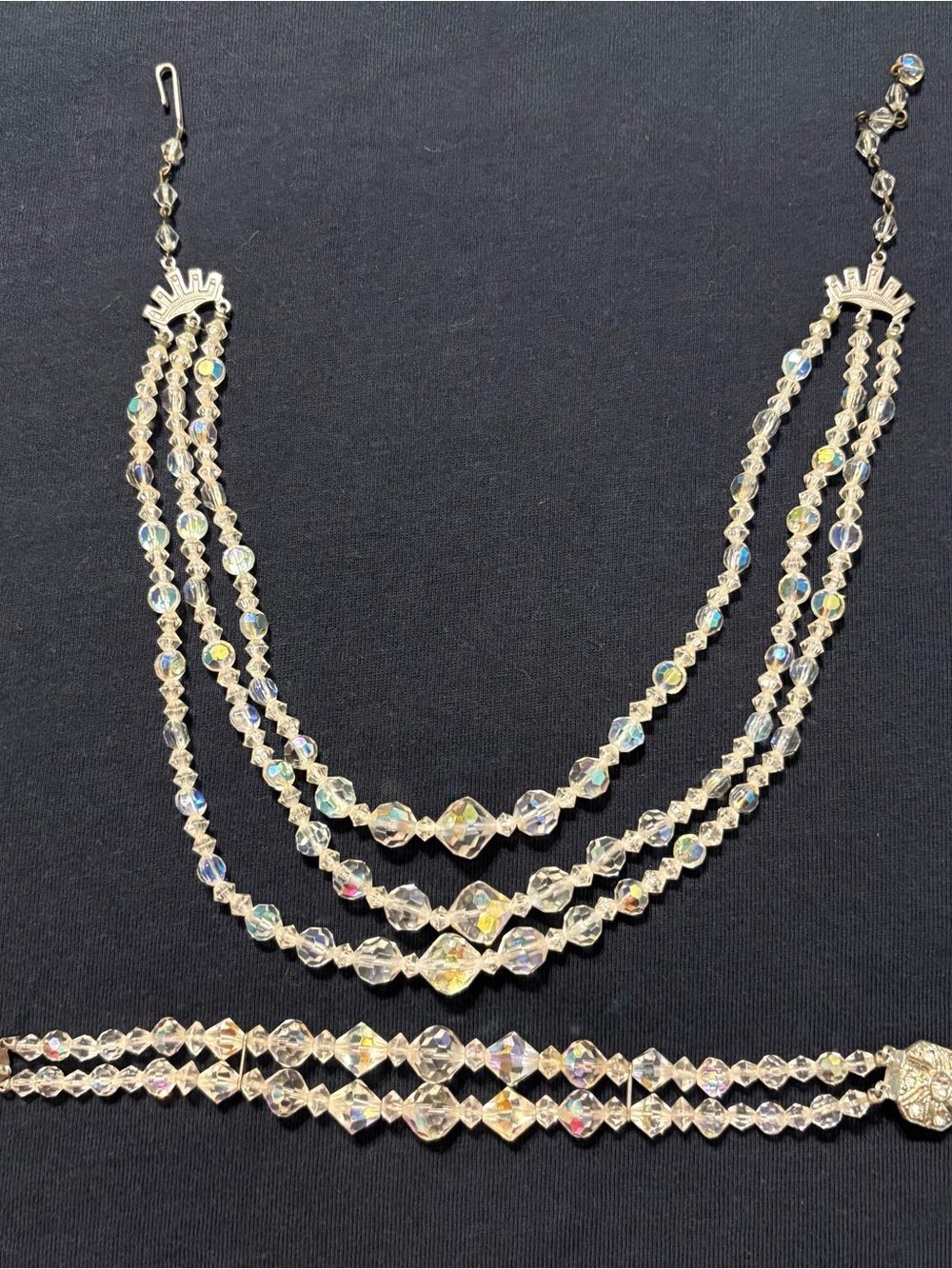 Aurora Crystal Multi-Strand Necklace and Bracelet Set - Clear Iridescent